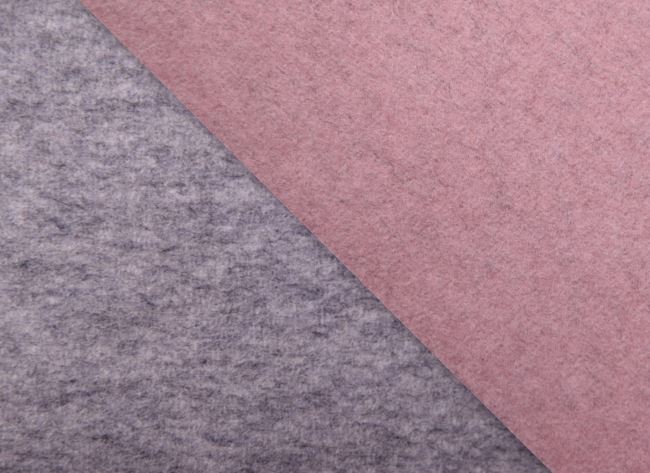 Luxusná obojstranná kabátová látka v kombinácii šedej a ružovej farby AV002