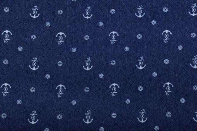 Džínsovina v modrej farbe s námorníckou potlačou 4011/008