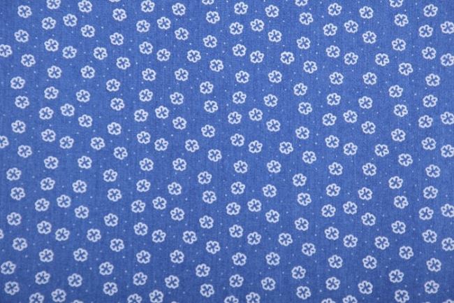 Džínsovina v modrej farbe s drobnou potlačou bodiek a kvietkov 03014/003