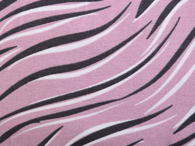 Bavlnený úplet v staroružovej farbe s abstraktnou potlačou čiar 19573/012