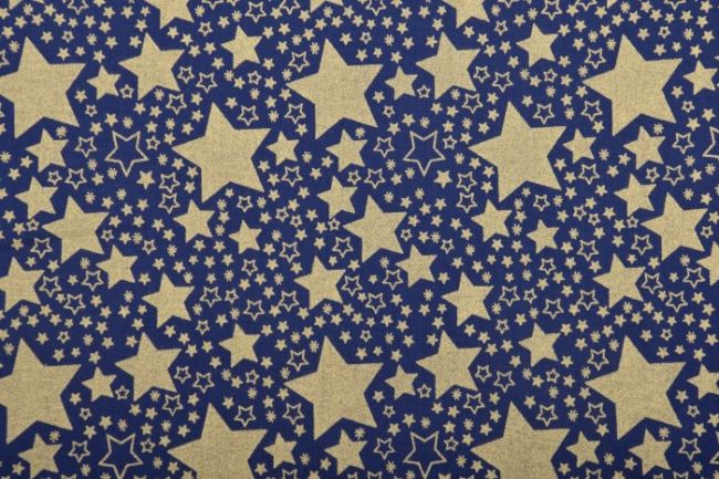 Vianočná látka z bavlny v tmavo modrej farbe s hviezdičkami 12710/008
