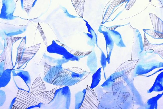 Viskózový úplet s potlačou modrých kvetín 04590/072