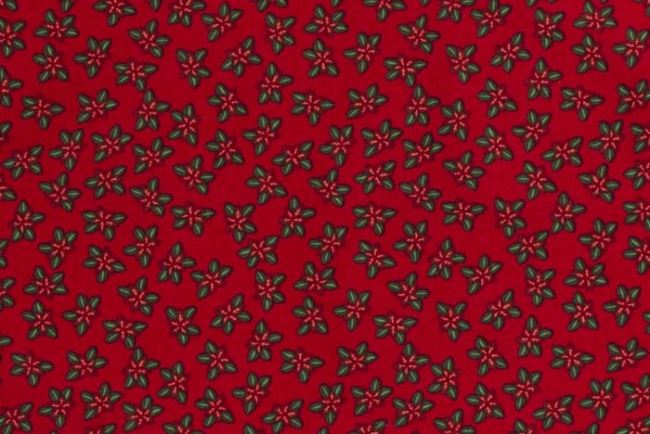 Vianočná látka z bavlny v červenej farbe s potlačou hviezdy 16718/015