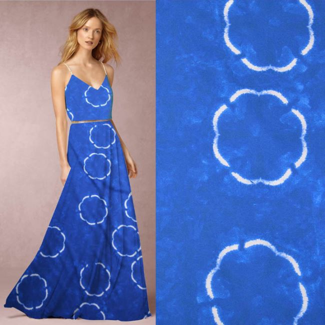 Bavlnená blúzkovina/šatovka v modrej farbe s batikovaným vzorom TF1035