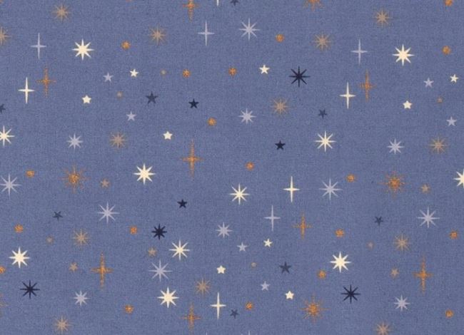 Vianočná látka z bavlny v modrej farbe s hviezdičkami 16701/006