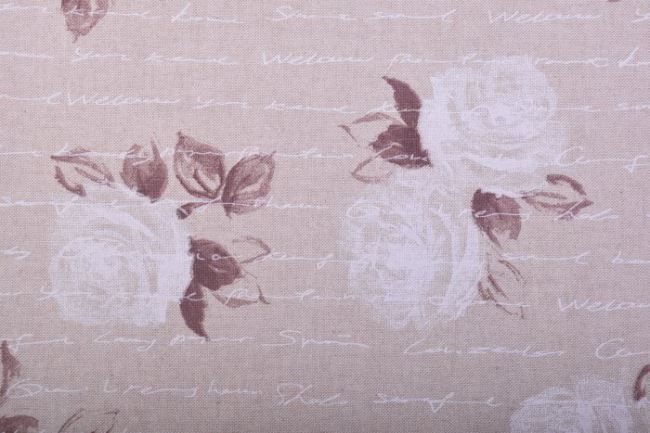 Dekoračná látka v béžovej farbe s potlačou ruží 1612/016