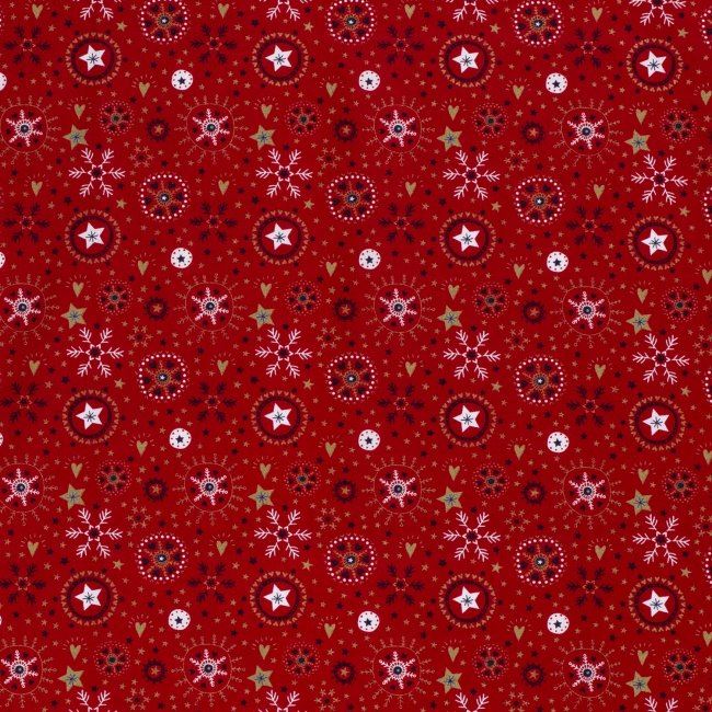 Vianočná látka z bavlny v červenej farbe s potlačou hviezd 14714/015