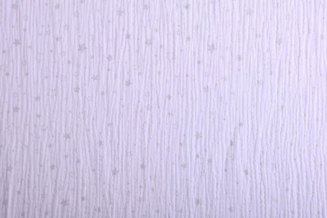 Mušelín v bielej farbe s potlačou strieborných hviezd 15093/002