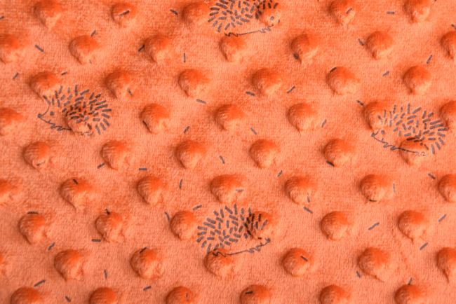 Minky fleece v tehlovej farbe s potlačou ježka 15875/445