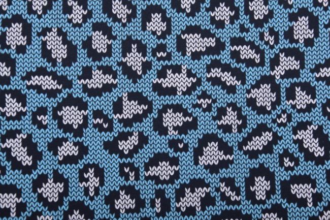 Bavlnený úplet v modrej farbe s potlačou väzby pleteniny 63544