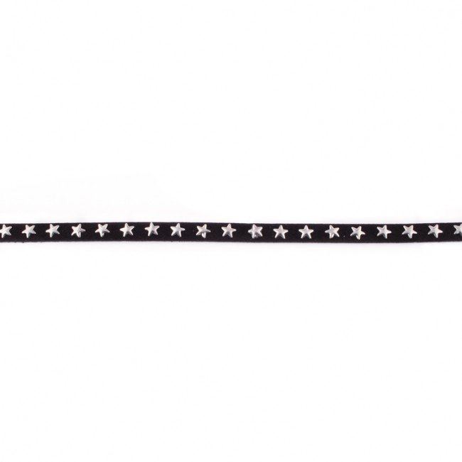 Ozdobný semišový prúžok v čiernej farbe s hviezdičkami 42766