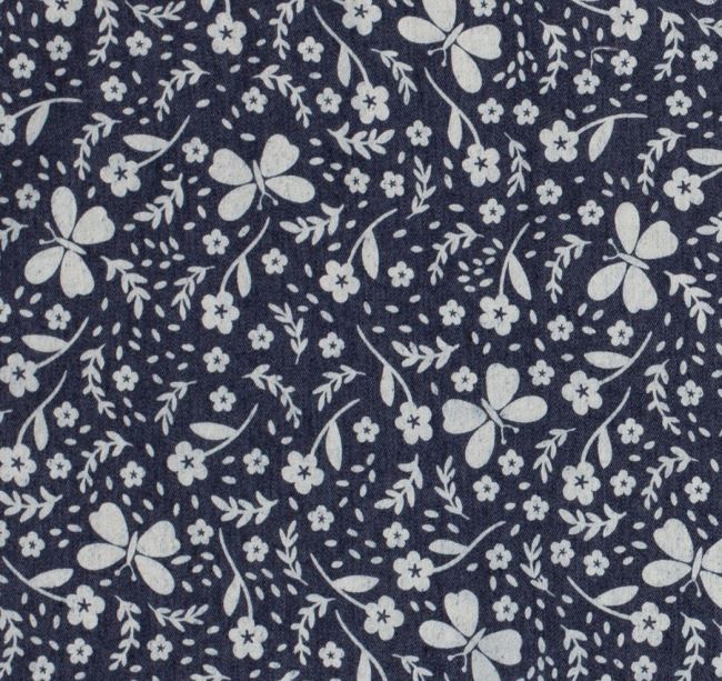 Džínsovina v modrej farbe s potlačou kvetov 18008/008