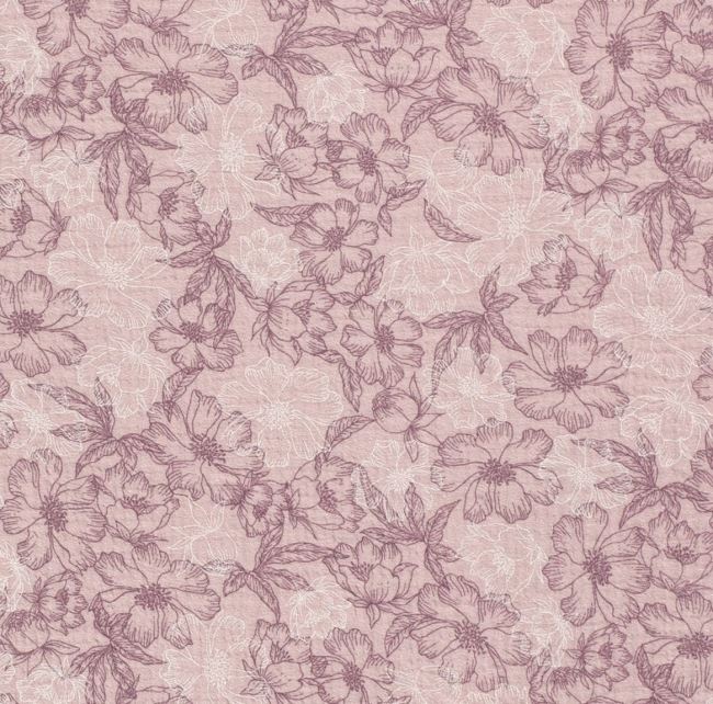 Mušelín v ružovej farbe s potlačou kvetov 19298/012