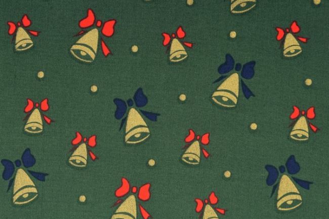 Vianočná zelená bavlna s motívom zvončekov 05998/028