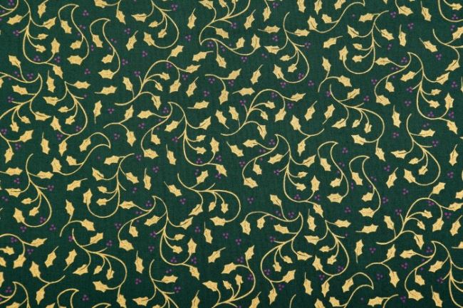 Vianočná látka z bavlny v zelenej farbe so zlatou potlačou 123.813/5031