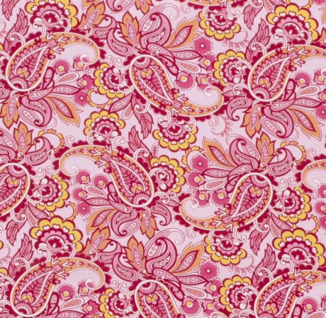 Popelín v ružovej farbe s potlačou kvetín a ornamentov 19707/011