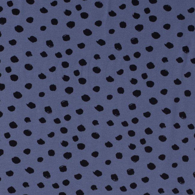 Bavlnený úplet v modrej farbe s potlačou čiernych puníkov 12769/006