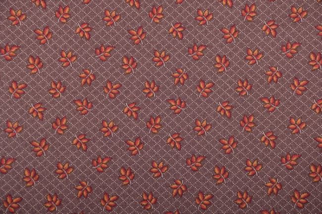 Americká bavlna na patchwork z kolekcie Hickory road v hnedej farbe s listami 38061-25