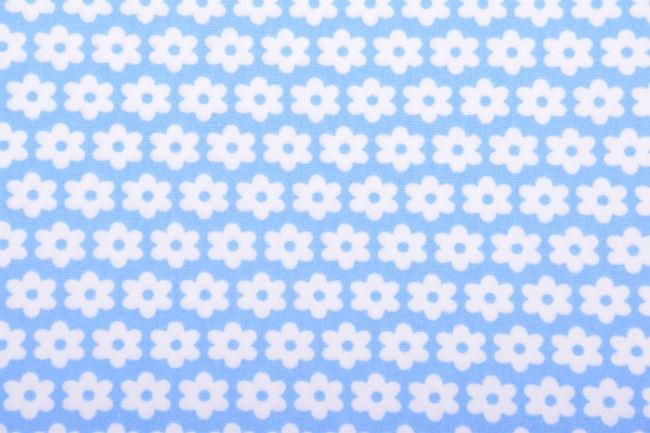 Bavlnená látka v modrej farbe s potlačou bielych kvetín KC0072-205