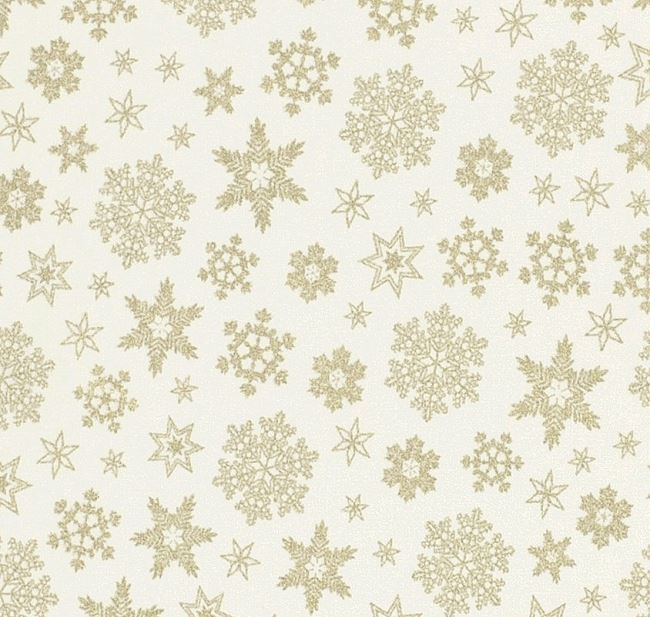Vianočná látka z bavlny v smotanovej farbe s potlačou snehových vločiek 20708/051