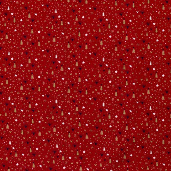 Vianočná látka z bavlny v červenej farbe s tematickou potlačou 14707/015