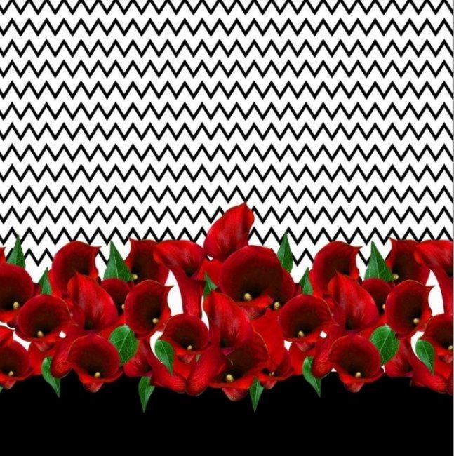 Bavlnený úplet s digitálnou potlačou červených kvetov a cik-cak vzorom15906