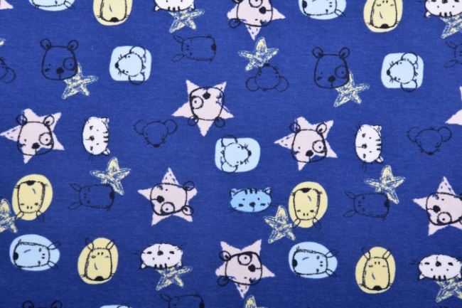 Bavlnený úplet s Oeko-Tex v modrej farbe s drobnou potlačou zvieratiek 132.084/3002