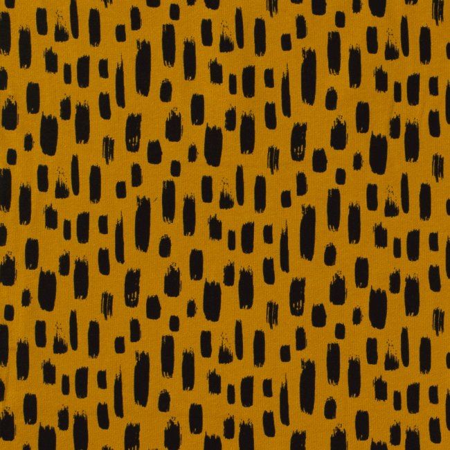Bavlnený úplet v horticovej farbe s potlačou nepravidelných čiernych ťahov štetcom 12770/034