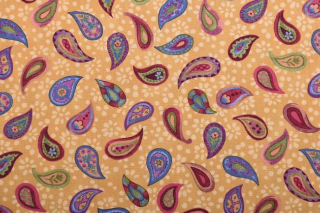 Americká bavlna na patchwork v béžovej farbe s kvetmi a kašmírovým vzorom 199PYOPM/11
