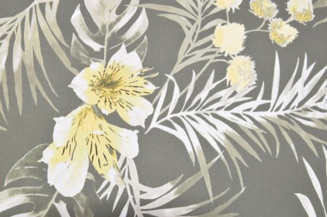 Strečová bavlna v khaki farbe s potlačou kvetín A55