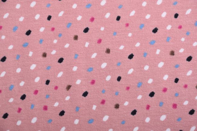 Bavlnený úplet v ružovej farbe s potlačou drobných bodiek 16626/014