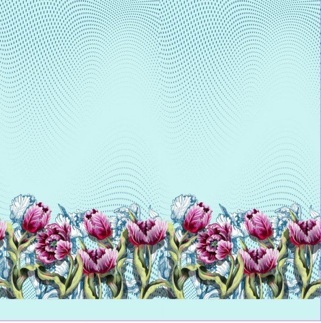 Bavlnený úplet v mentolovej farbe s digitálnou potlačou kvetín 15977-09