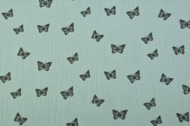 Mušelín v mentolovej farbe s potlačou motýlikov 04612/021