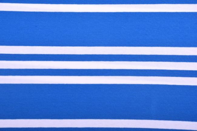 Bavlnený úplet v modrej farbe s bielymi pruhmi 60919