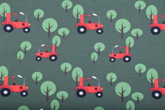Bavlnený úplet v zelenej farbe s potlačou traktorov 04715/026
