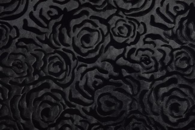 Pružný zamat v čiernej farbe s kvetinovým vzorom 10100/069