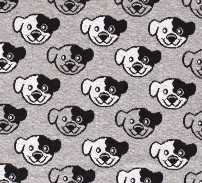 Žakárová pletenina v šedej farbe s motívom psa 13765/061